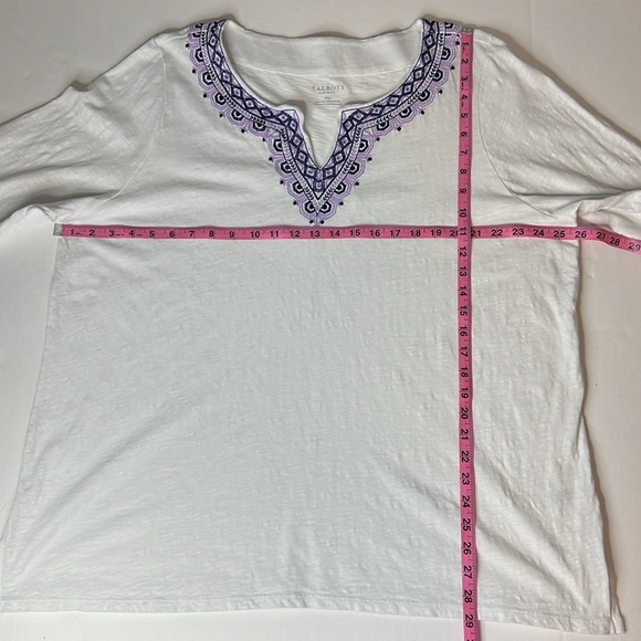 Talbots Embroidered V Neck Top Size 3X Petite White 3/4 Sleeve Boho Cotton - Picture 14 of 17